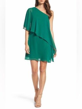 Vince Camuto One-Shoulder Green Chiffon Party Mini Dress Women’s Size 4P NWT
